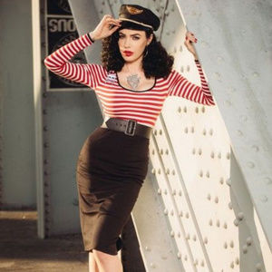 Pinup Couture Hot Rod Honey Red White Stripe NWT M